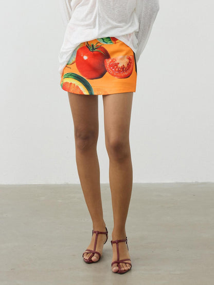 AFTADAWN Orange Fruit Print Patchwork Low Waist Women&