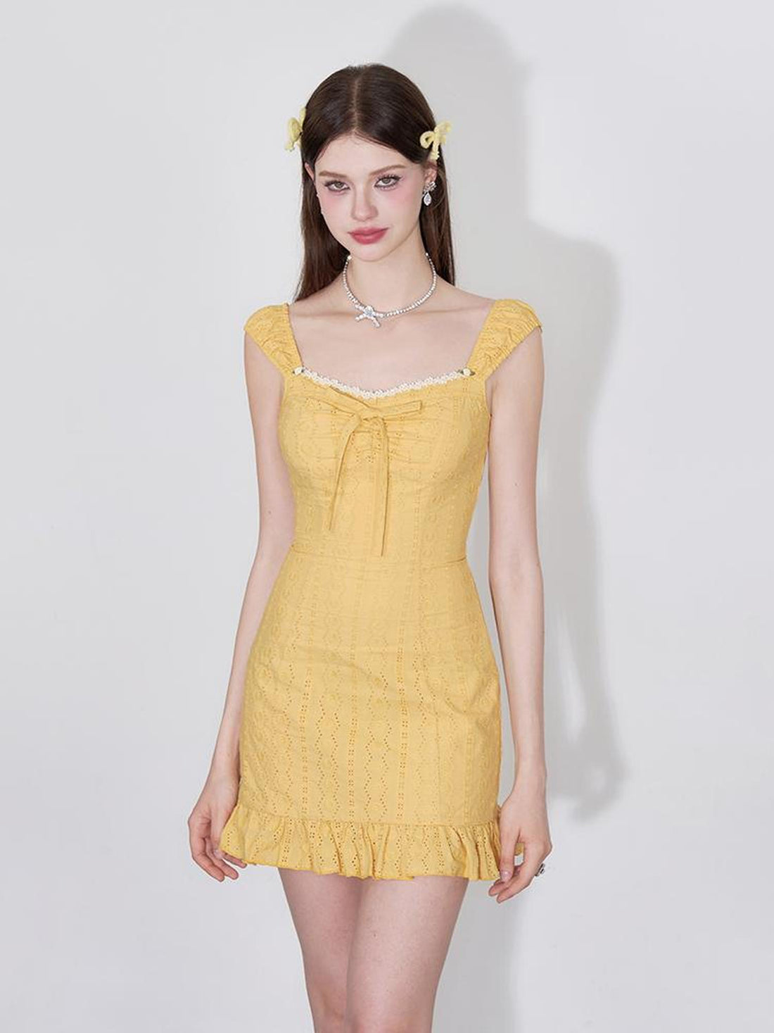 AFTADAWN Orange Glow Embroidered Cutout Flounce Hem Sundress