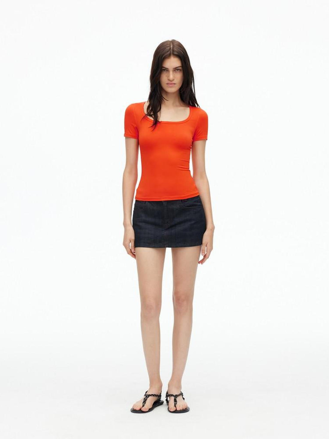 AFTADAWN Orange Quick Dry U Neck Stretch Women&