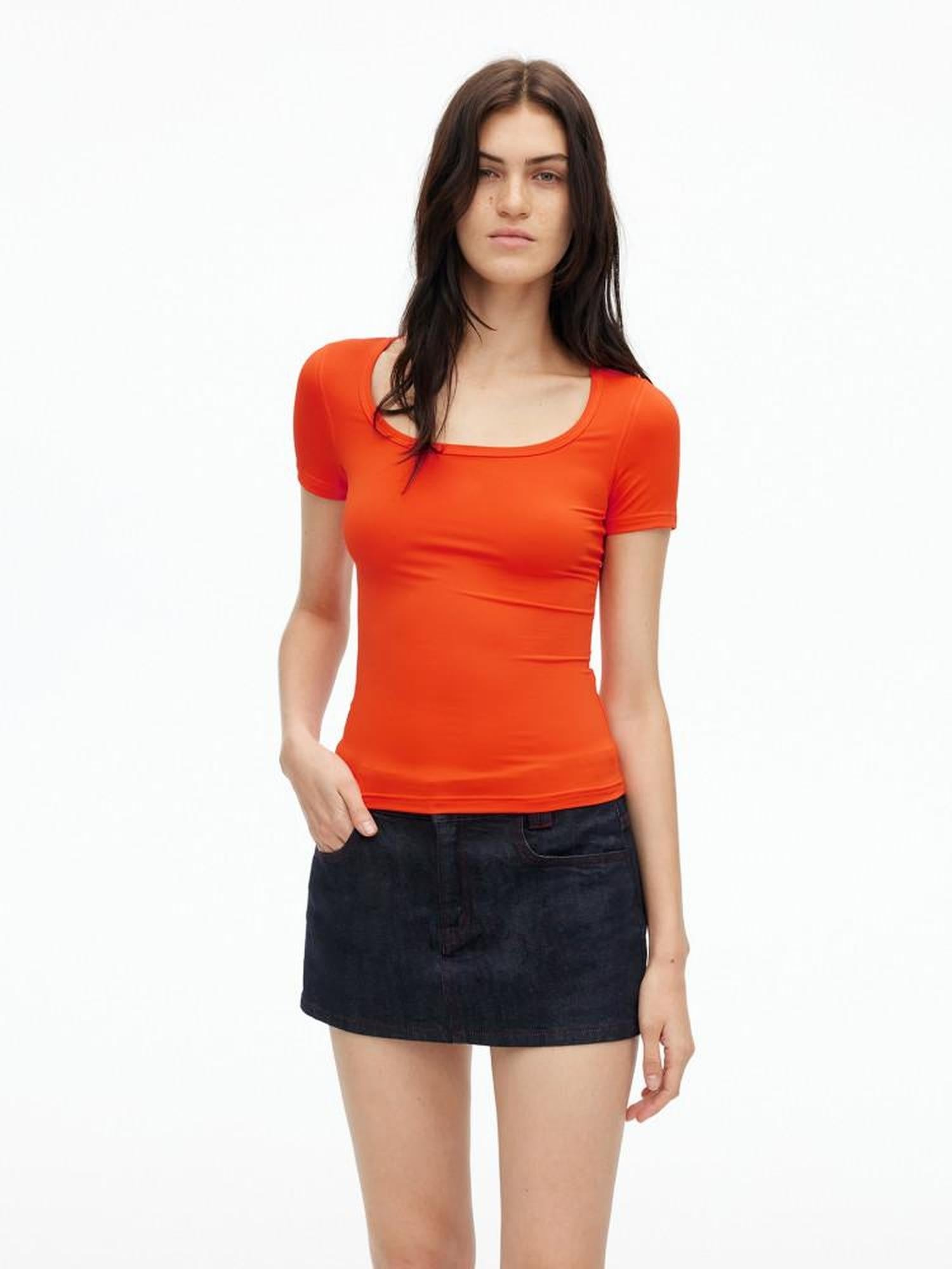 AFTADAWN Orange Quick Dry U Neck Stretch Women&