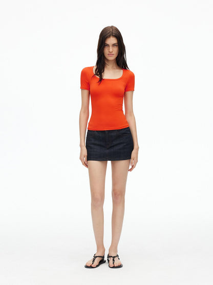 AFTADAWN Orange Quick Dry U Neck Stretch Women&