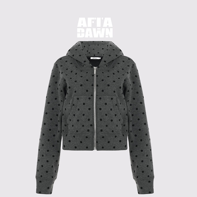 AFTADAWN_Organic_Cotton_Slim_Fit_Hooded_Zip_Pockets_Cropped_Women_Grey_Polka_Dot_Hoodies_MISSTT
