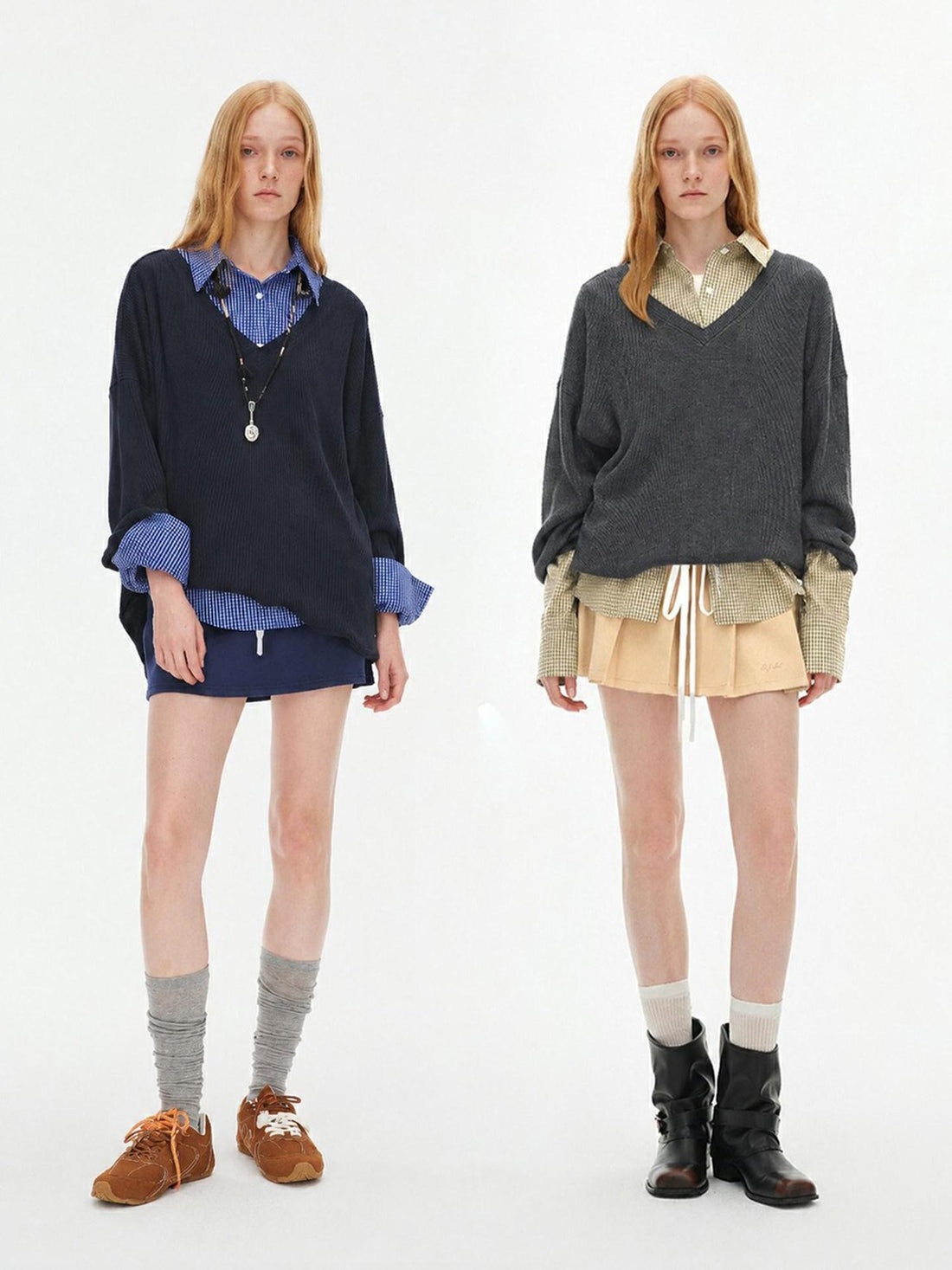 AFTADAWN Oversized V-neck Soft Wool Knit Women&