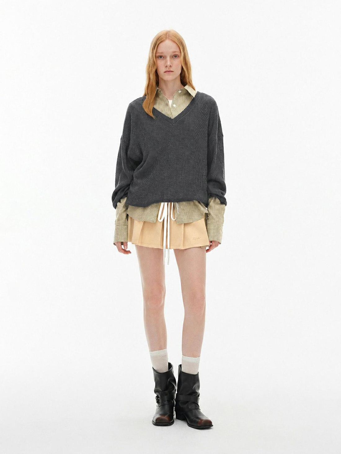 AFTADAWN Oversized V-neck Soft Wool Knit Women&