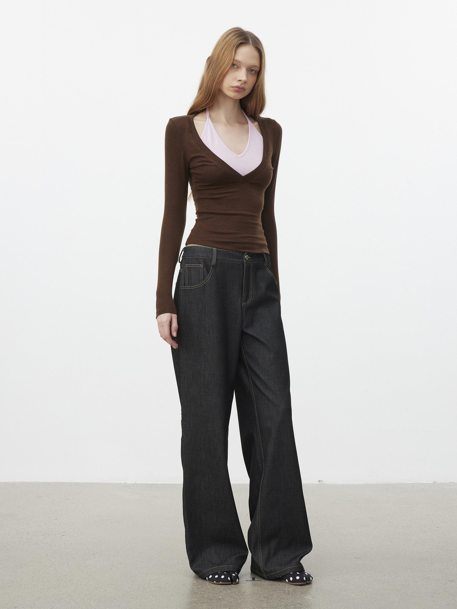 AFTADAWN Patchwork Faux Layered V-neck Halter Women&