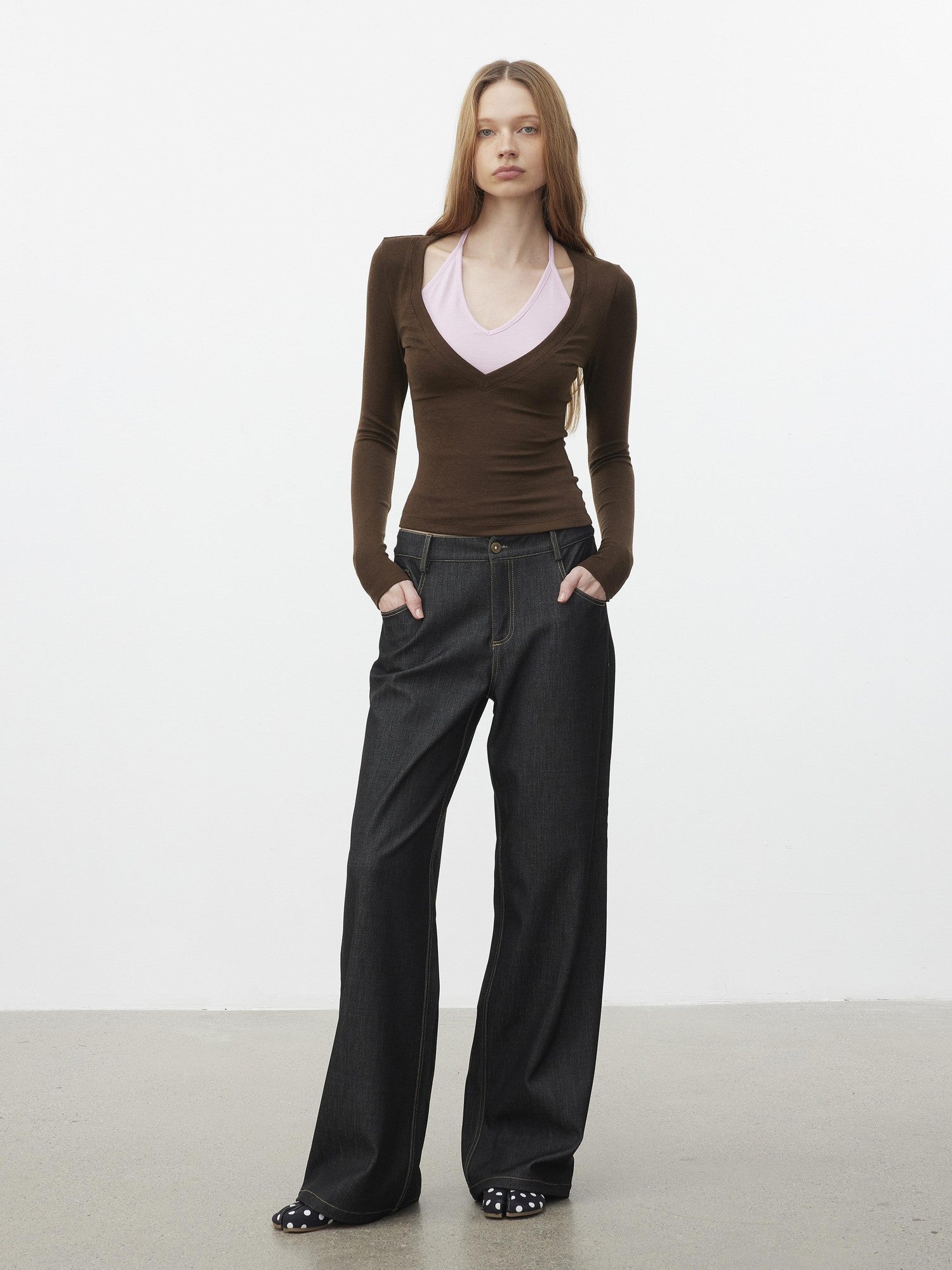 AFTADAWN Patchwork Faux Layered V-neck Halter Women&
