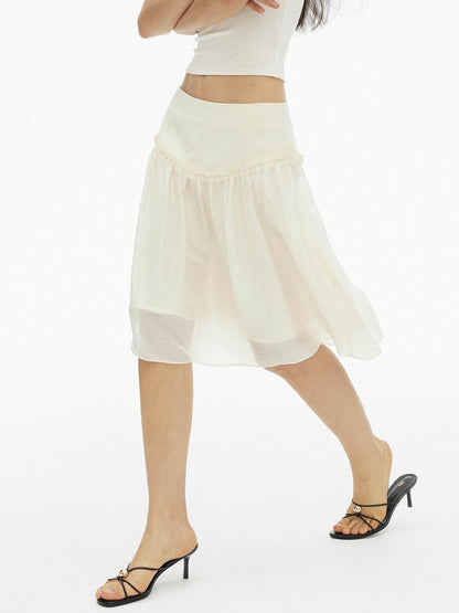 AFTADAWN Pearlescent Panelled Tulle High Waist Wide Band Women&