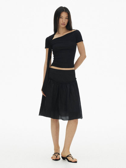 AFTADAWN Pearlescent Panelled Tulle High Waist Wide Band Women&