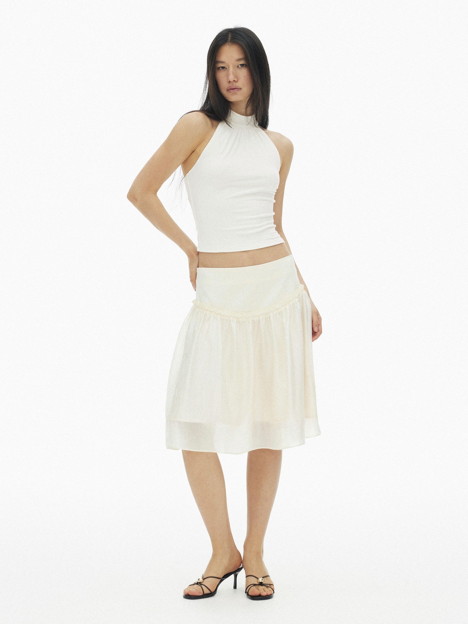 AFTADAWN Pearlescent Panelled Tulle High Waist Wide Band Women&
