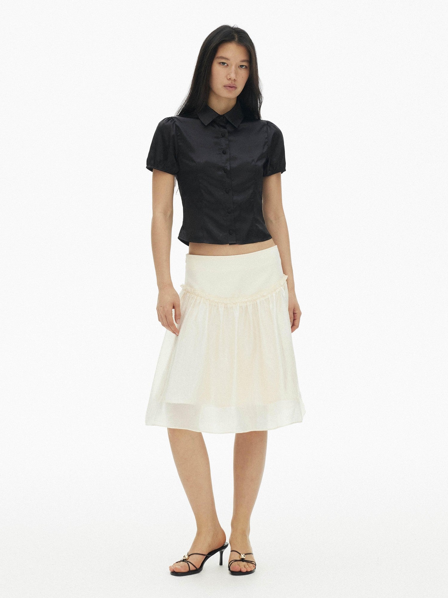 AFTADAWN Pearlescent Panelled Tulle High Waist Wide Band Women&