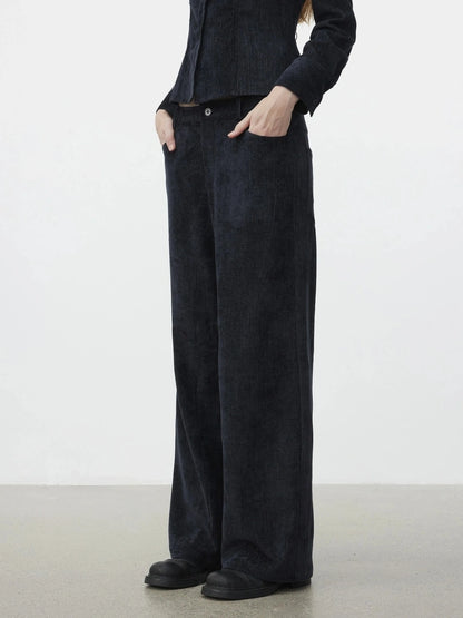 AFTADAWN Pile Velour Chenille Ribbed Shirt Flowy Trousers Set Suits
