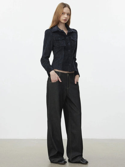 AFTADAWN Pile Velour Chenille Ribbed Shirt Flowy Trousers Set Suits