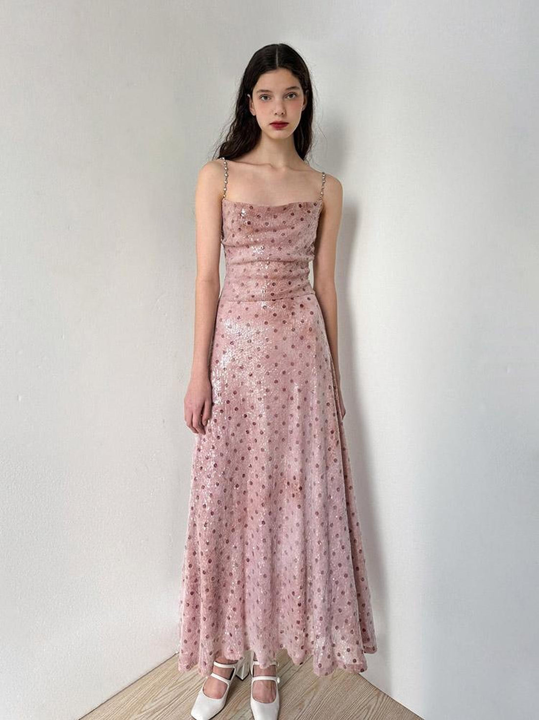AFTADAWN Pink Polka Dot Sequin Pearl Chain Women&