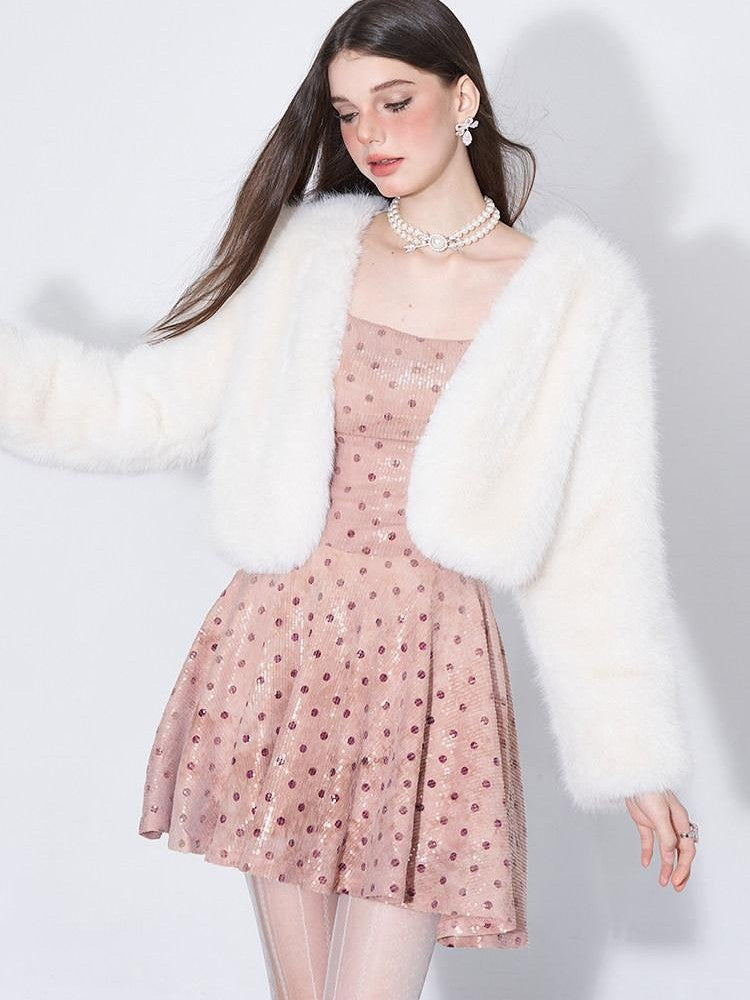 AFTADAWN Pink Polka Dot Sequin Pearl Chain Women&