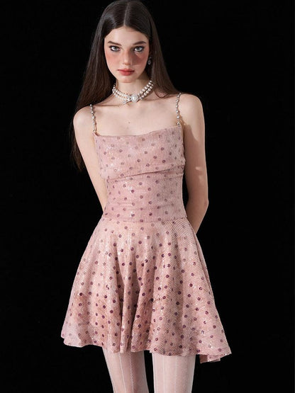 AFTADAWN Pink Polka Dot Sequin Pearl Chain Women&