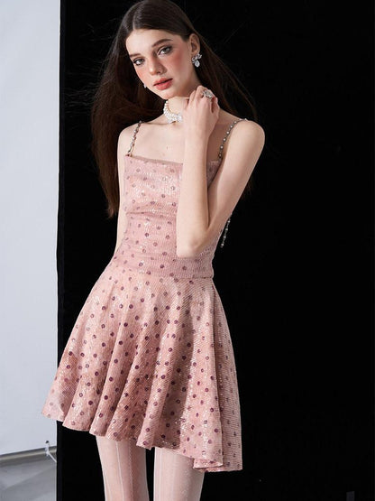 AFTADAWN Pink Polka Dot Sequin Pearl Chain Women&