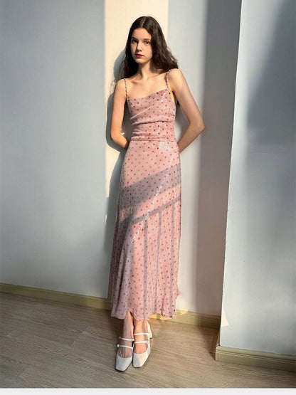 AFTADAWN Pink Polka Dot Sequin Pearl Chain Women&