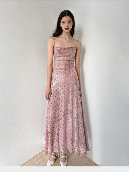AFTADAWN Pink Polka Dot Sequin Pearl Chain Women&