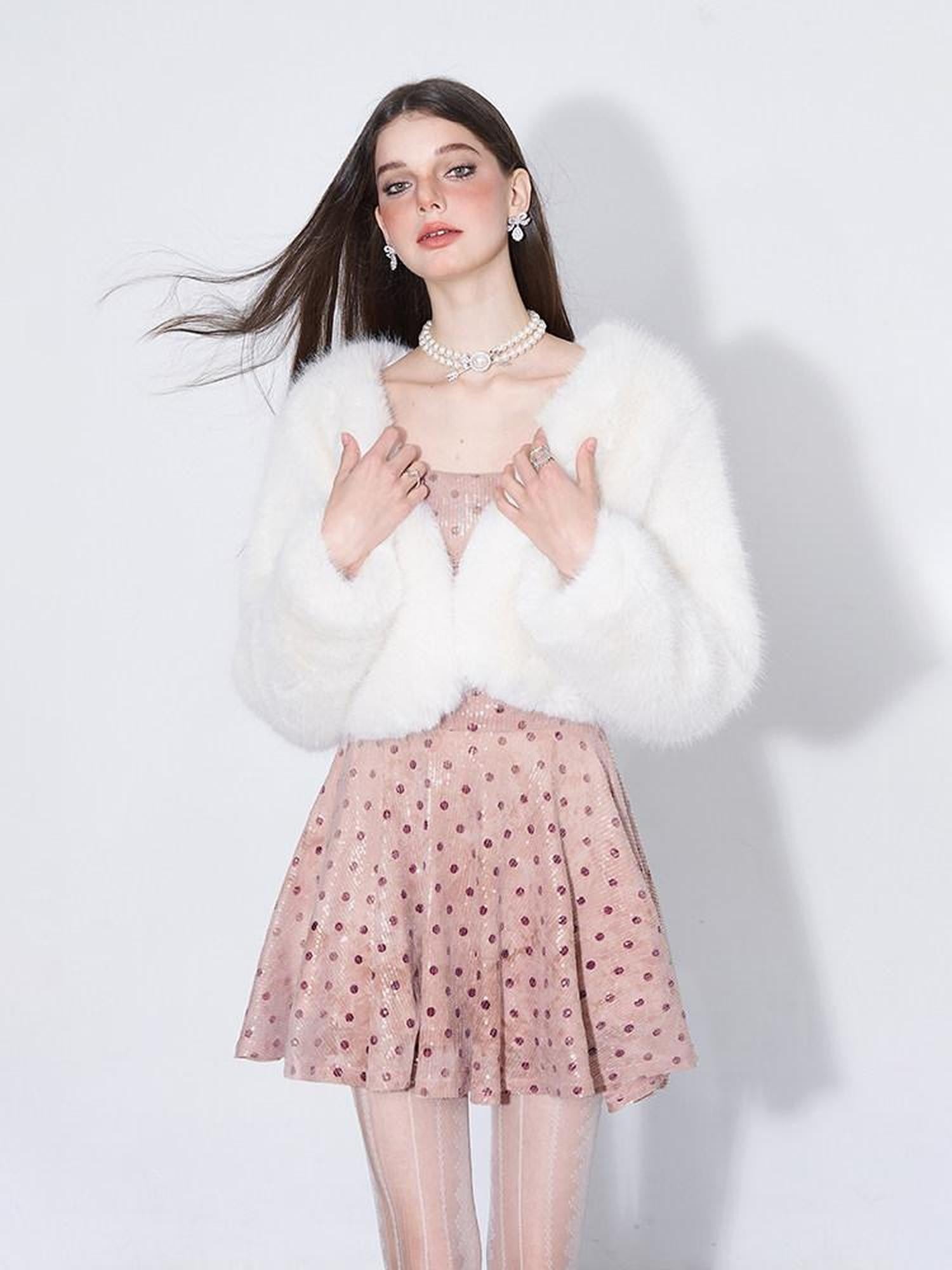 AFTADAWN Pink Polka Dot Sequin Pearl Chain Women&