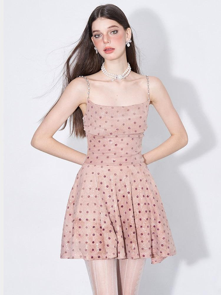 AFTADAWN Pink Polka Dot Sequin Pearl Chain Women&