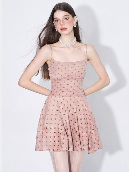AFTADAWN Pink Polka Dot Sequin Pearl Chain Women&