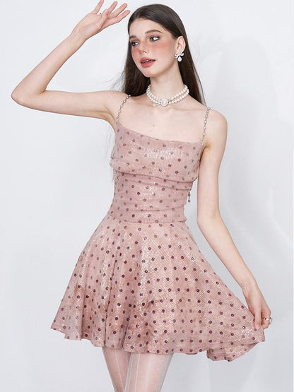 AFTADAWN Pink Polka Dot Sequin Pearl Chain Women&