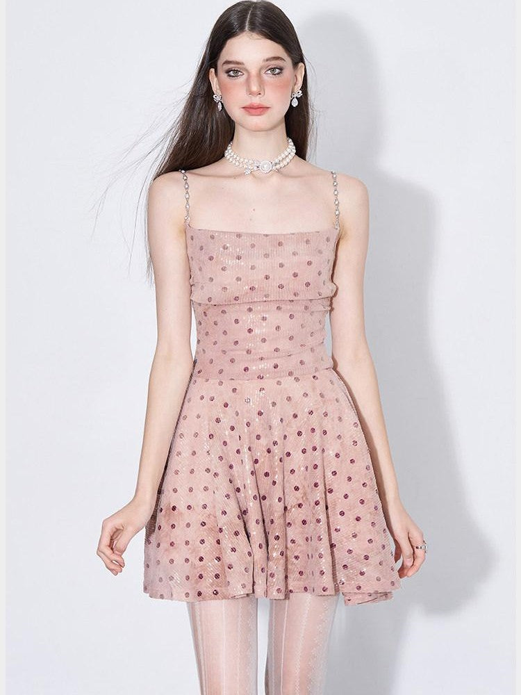 AFTADAWN Pink Polka Dot Sequin Pearl Chain Women&