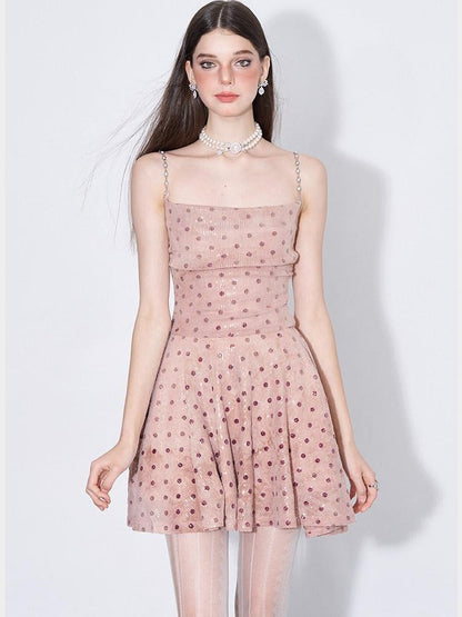AFTADAWN Pink Polka Dot Sequin Pearl Chain Women&