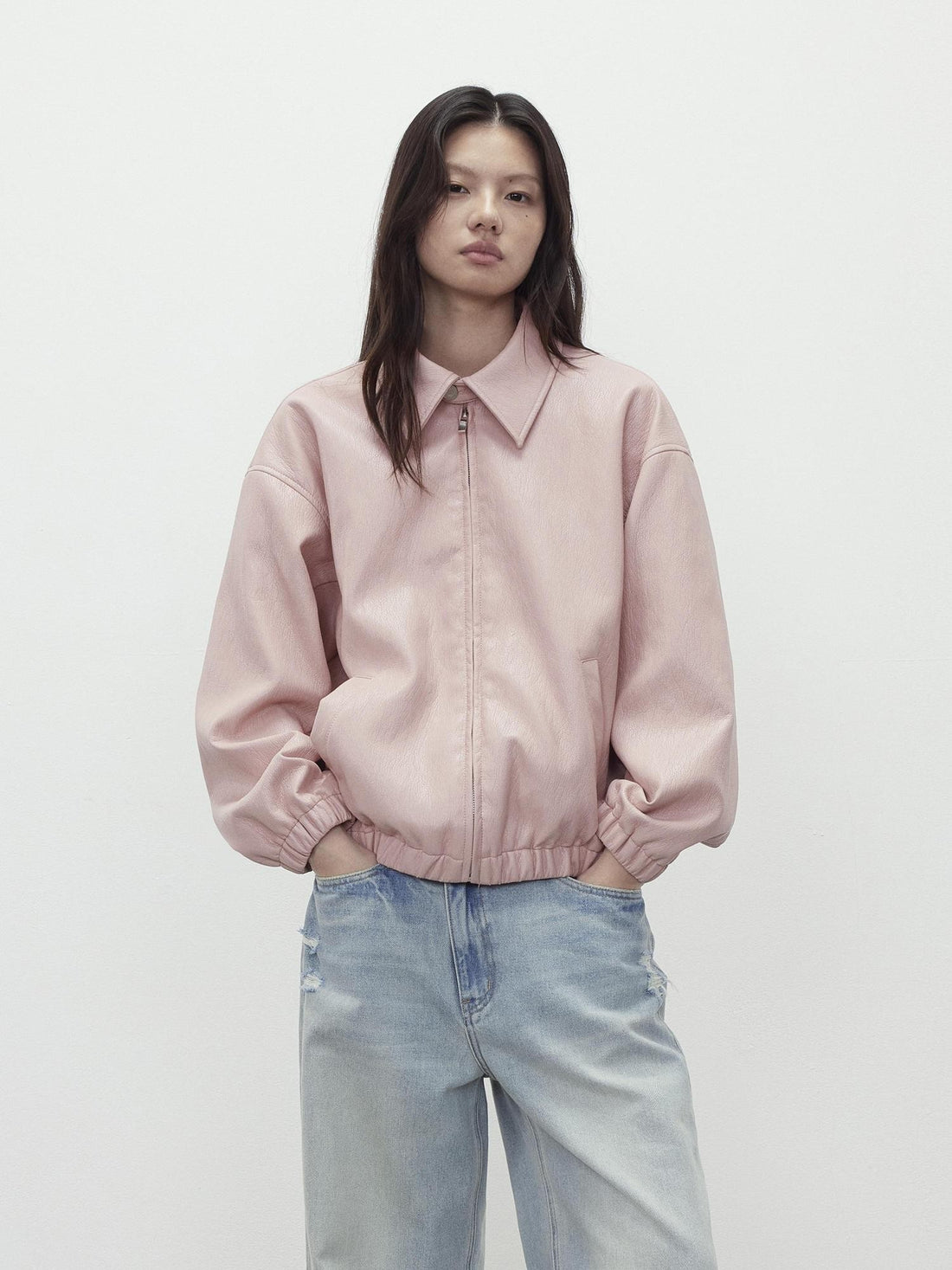 AFTADAWN Pink Structured Drop Shoulder Collared Loose Fit Women&