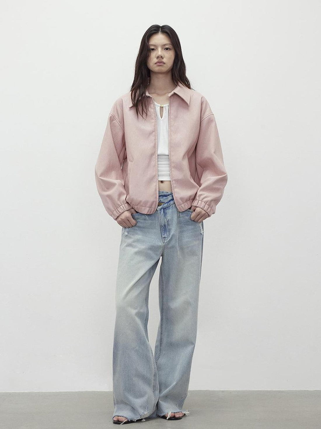 AFTADAWN Pink Structured Drop Shoulder Collared Loose Fit Women&