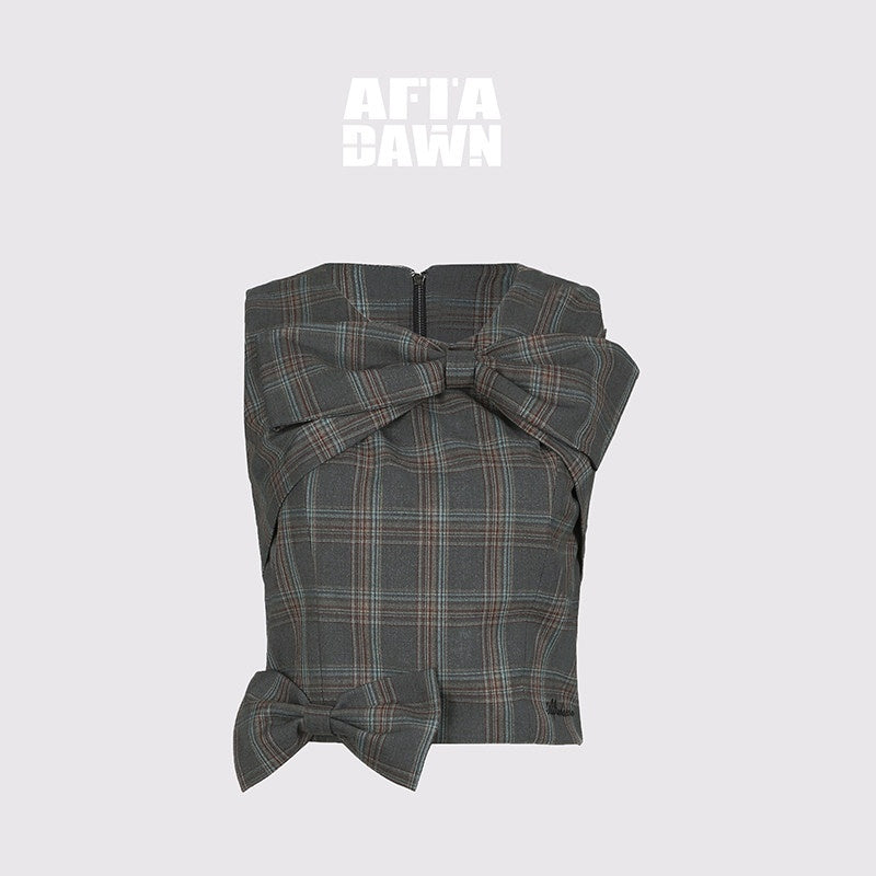 AFTADAWN_Plaid_3d_Bow_Strappy_Crop_Tulip_Skirt_Slim_Women&