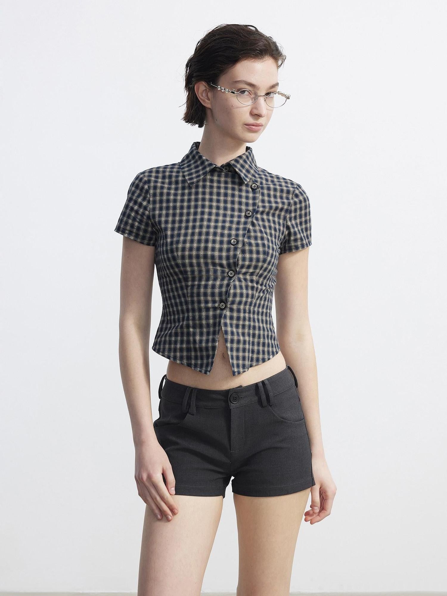 AFTADAWN Plaid Asymmetrical Placket Women&