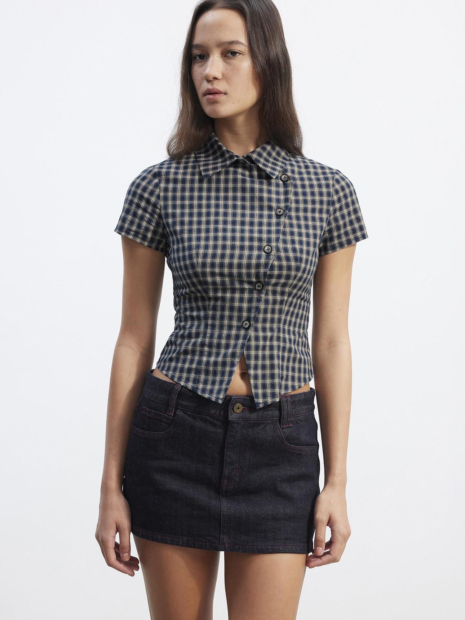 AFTADAWN Plaid Asymmetrical Placket Women&