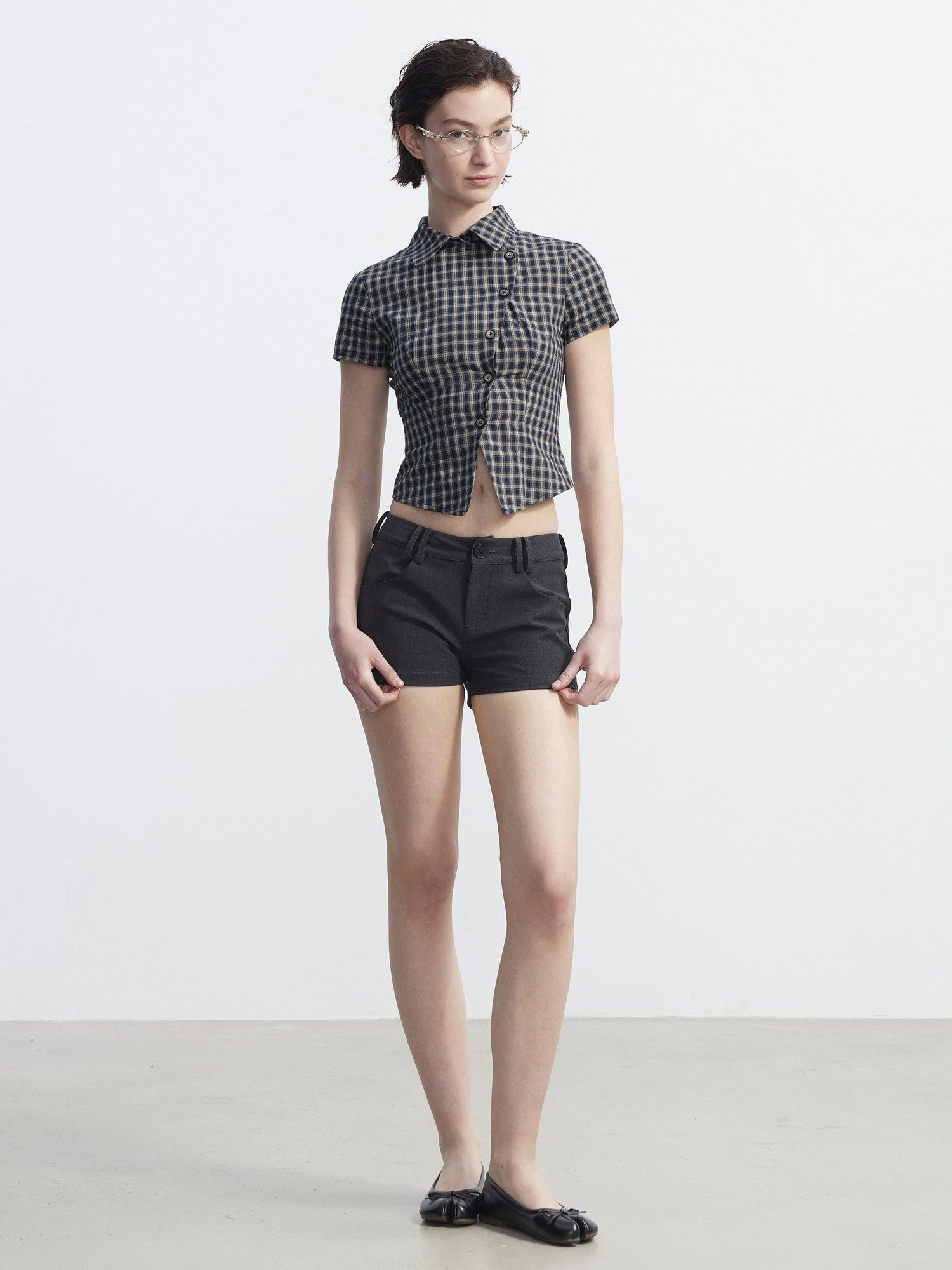 AFTADAWN Plaid Asymmetrical Placket Women&