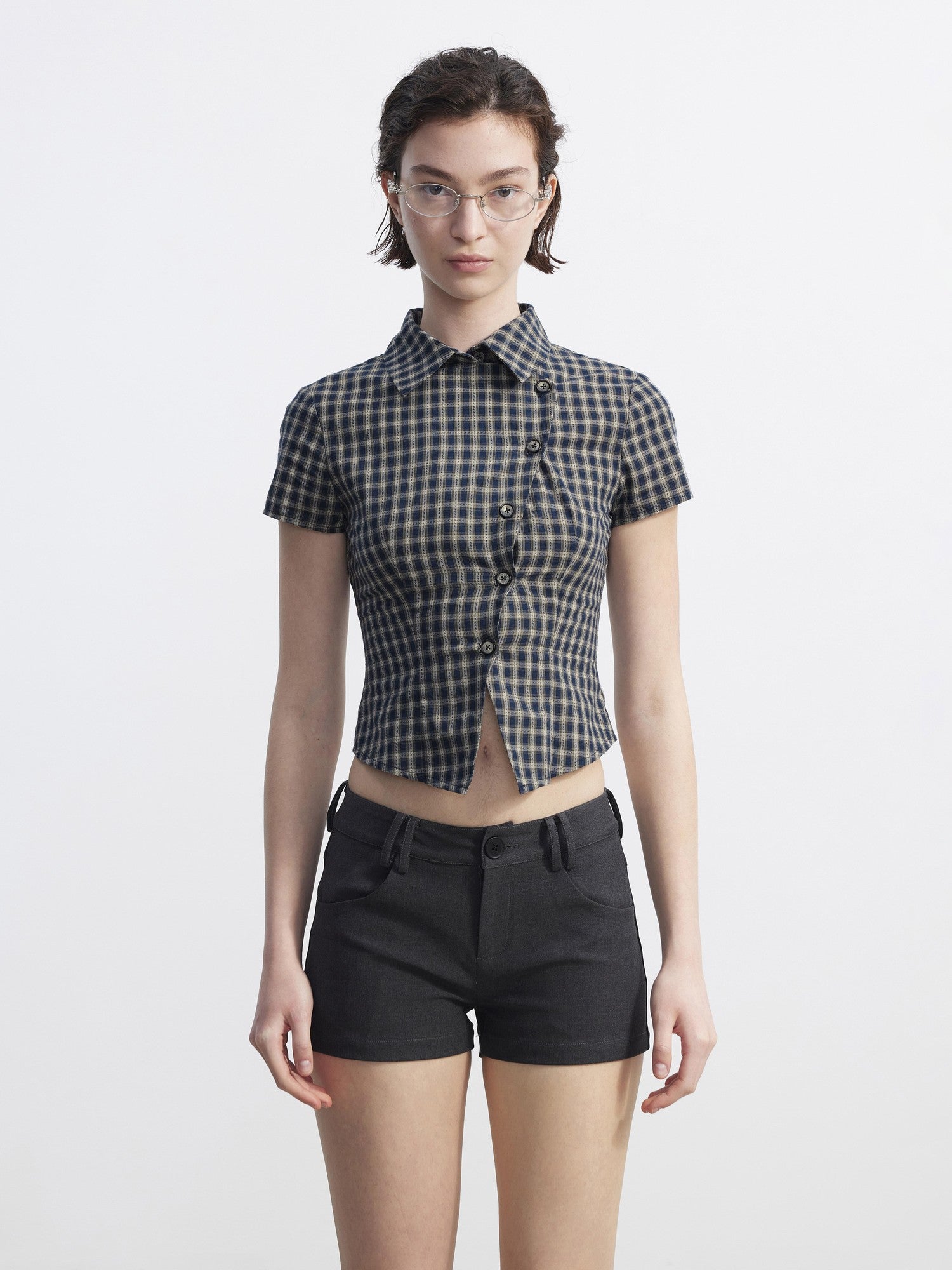 AFTADAWN Plaid Asymmetrical Placket Women&