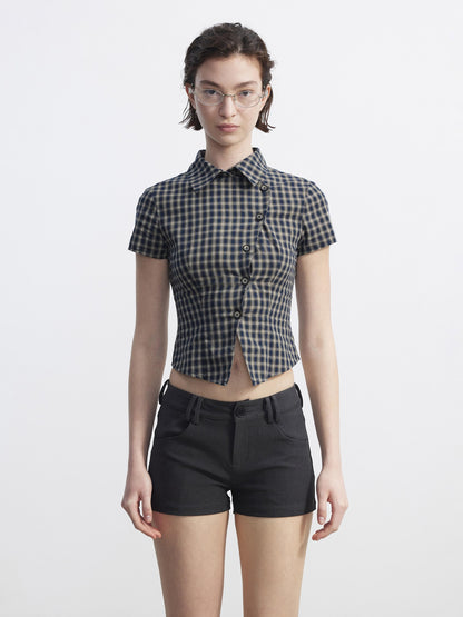 AFTADAWN Plaid Asymmetrical Placket Women&