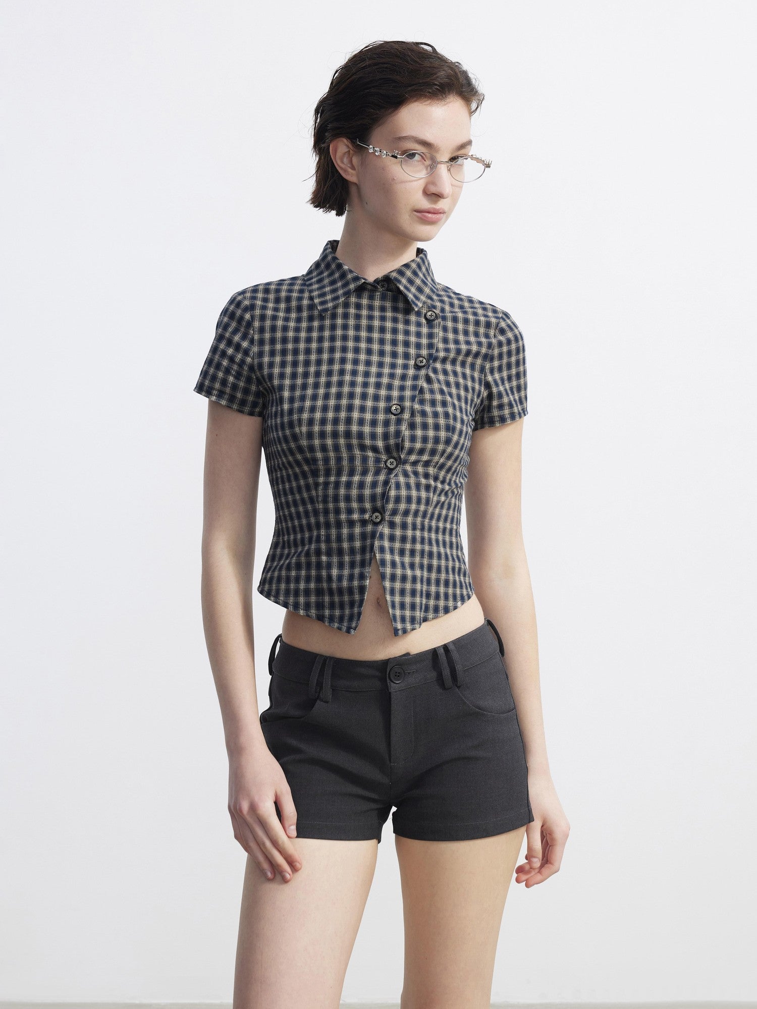 AFTADAWN Plaid Asymmetrical Placket Women&