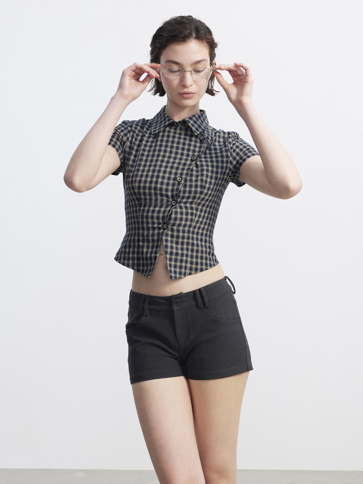 AFTADAWN Plaid Asymmetrical Placket Women&