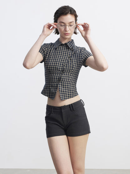 AFTADAWN Plaid Asymmetrical Placket Women&