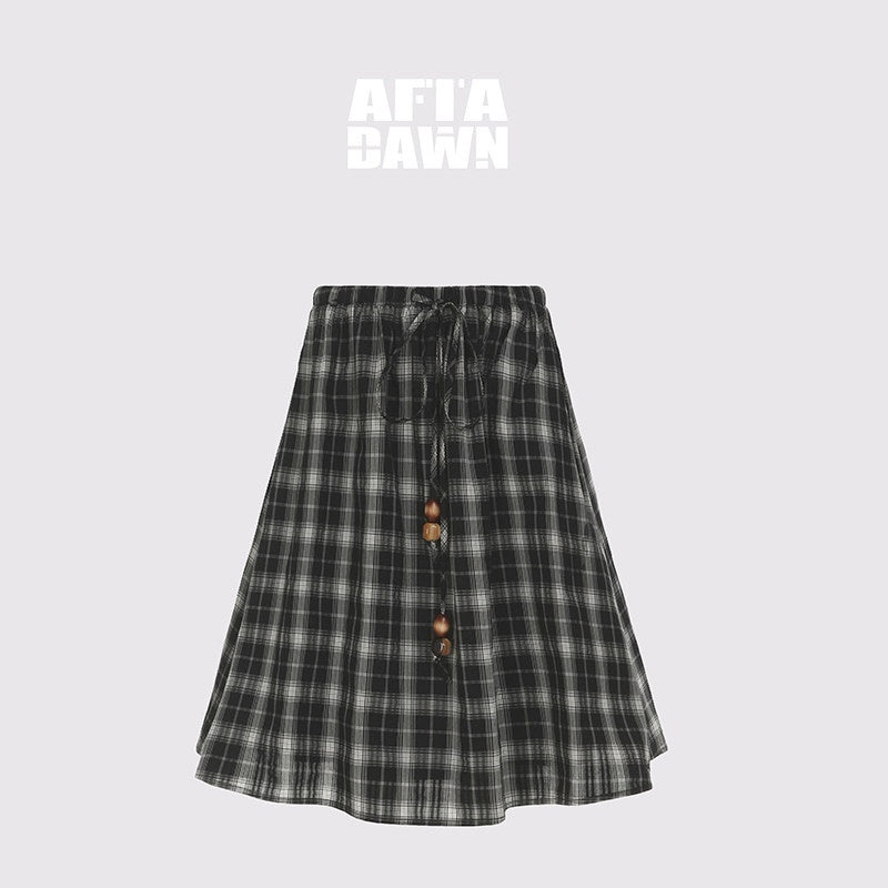 AFTADAWN_Plaid_Beaded_Halter_Elastic_Tie_A_Line_Women&