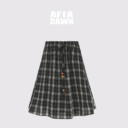 AFTADAWN_Plaid_Beaded_Halter_Elastic_Tie_A_Line_Women&