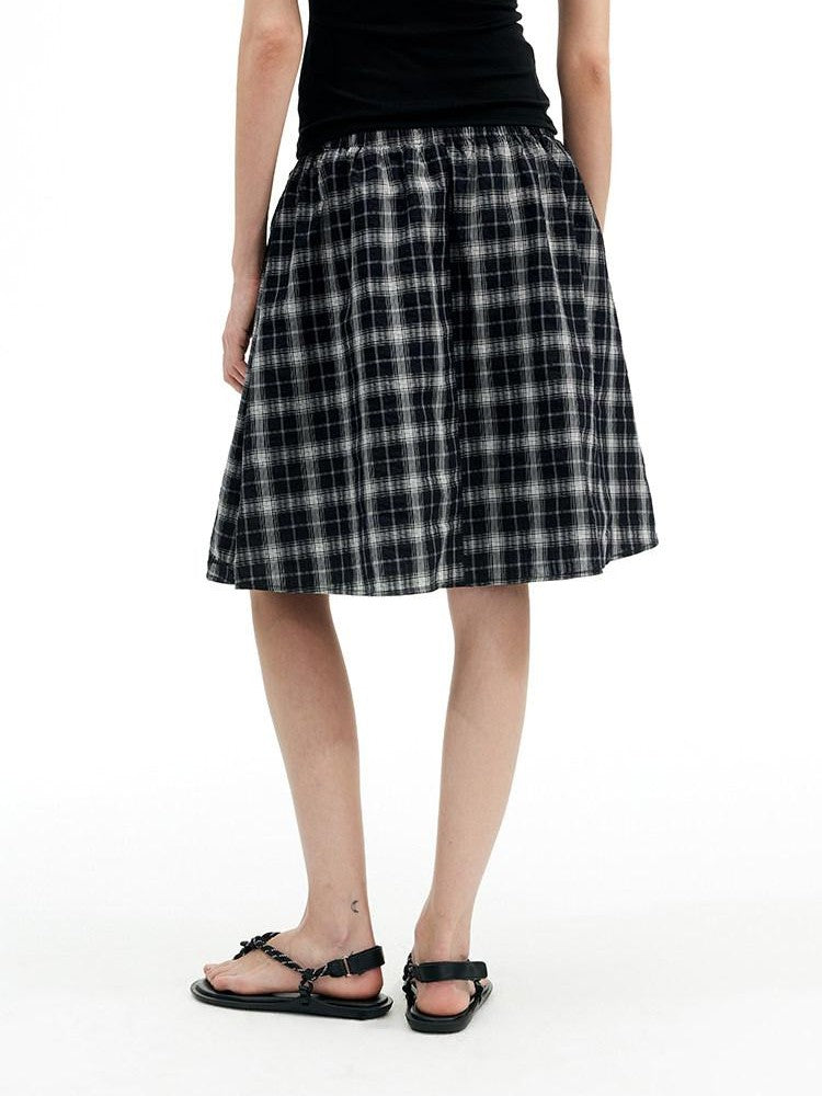 AFTADAWN Plaid Beaded Halter Elastic Tie A Line Women&