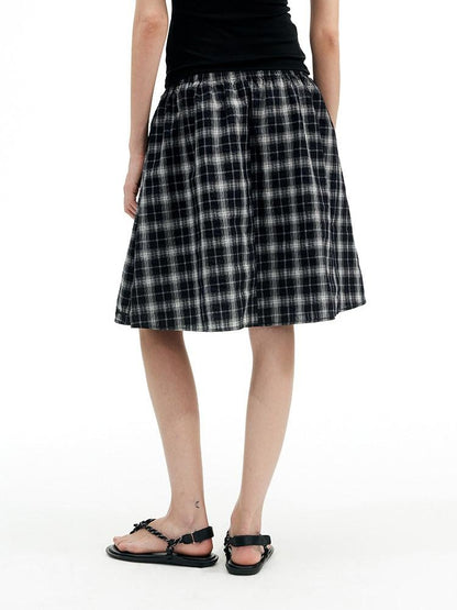 AFTADAWN Plaid Beaded Halter Elastic Tie A Line Women&