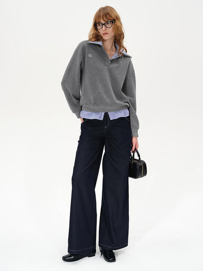 AFTADAWN Plaid Collar Fleece Lined Sweatshirt
