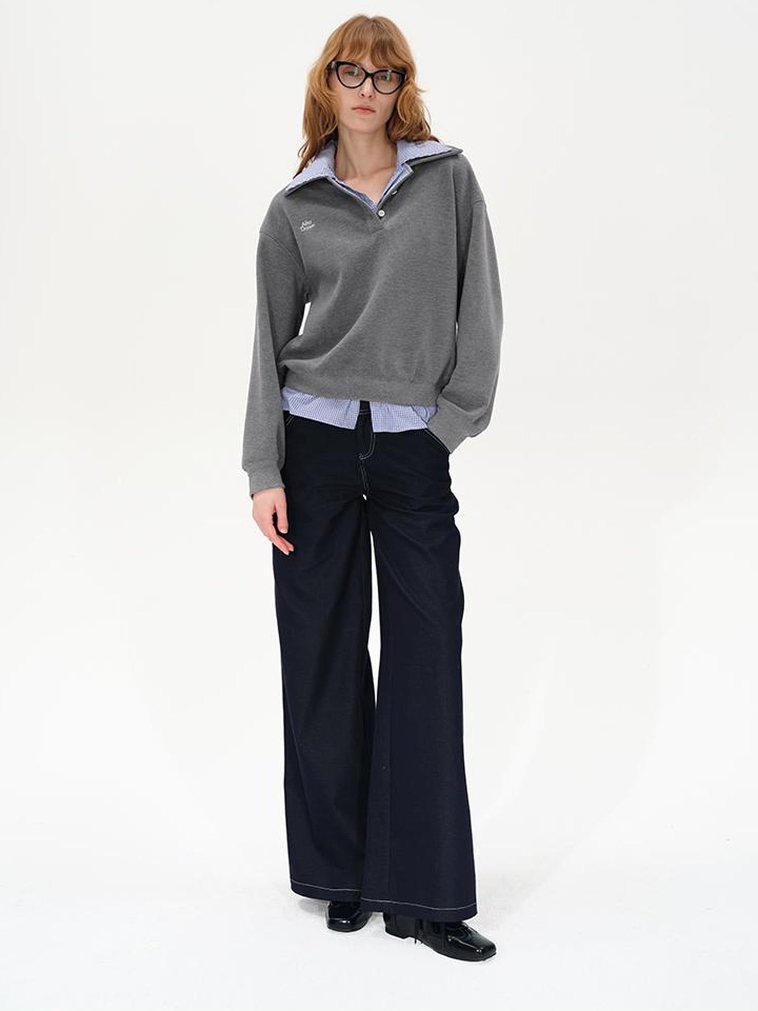AFTADAWN Plaid Collar Fleece Lined Sweatshirt