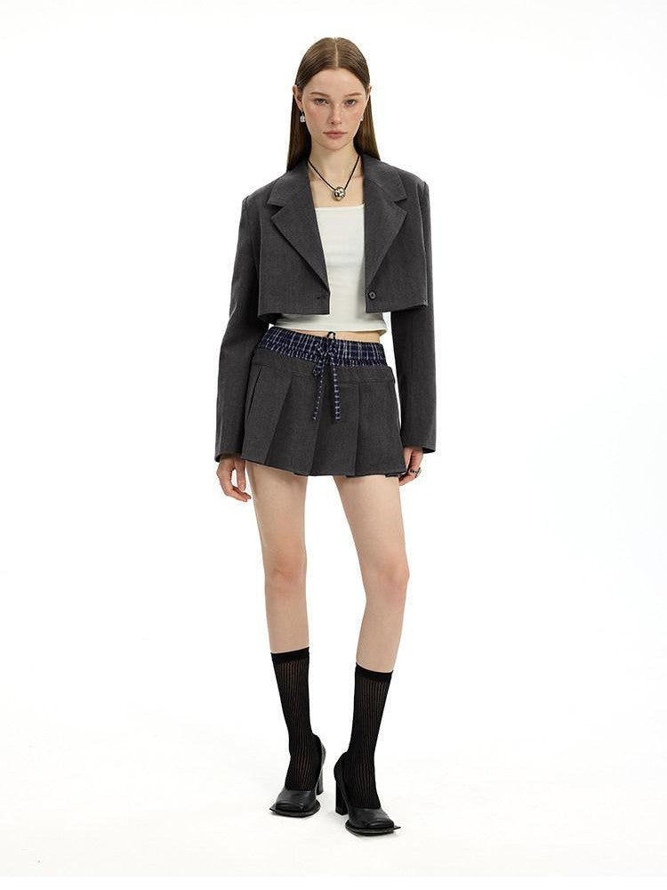 AFTADAWN Plaid Detachable Double Collar Oversized Pleated Women&