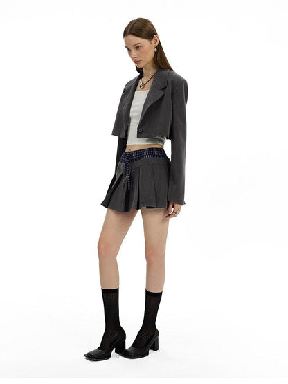 AFTADAWN Plaid Detachable Double Collar Oversized Pleated Women&