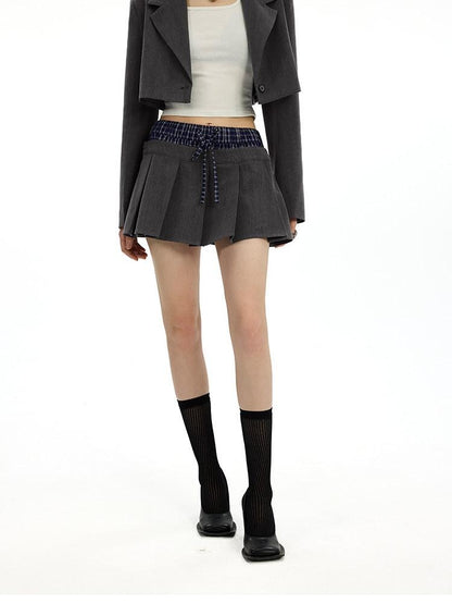 AFTADAWN Plaid Detachable Double Collar Oversized Pleated Women&