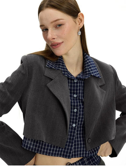 AFTADAWN Plaid Detachable Double Collar Oversized Pleated Women&