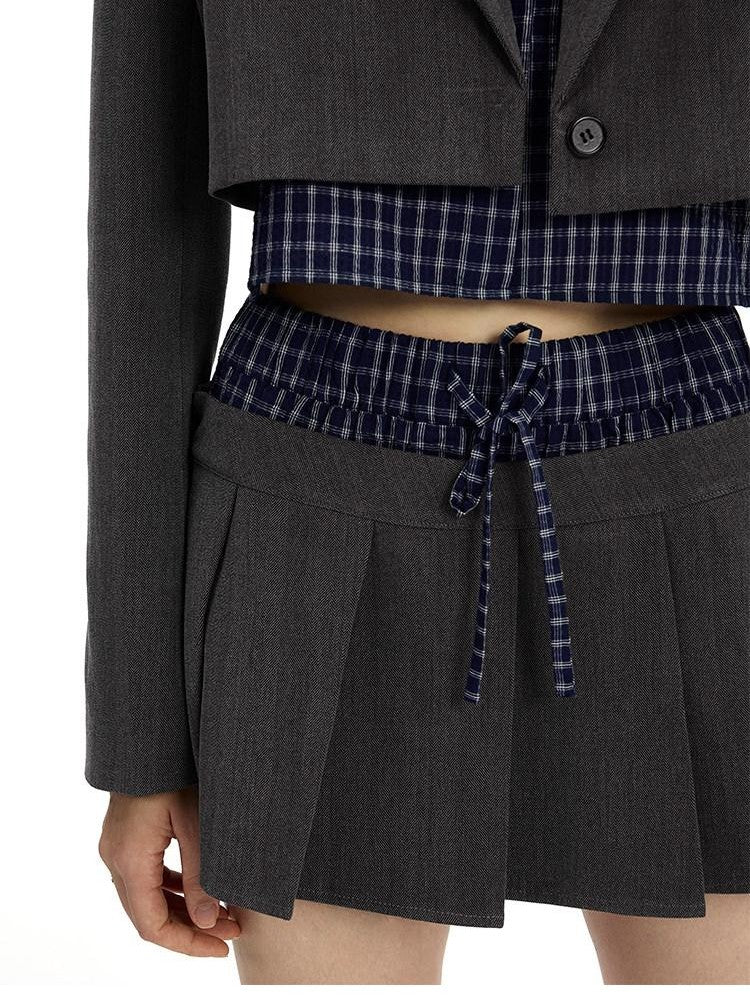 AFTADAWN Plaid Detachable Double Collar Oversized Pleated Women&
